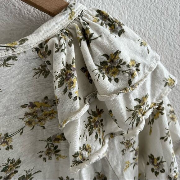 Current/Elliott The Double Ruffle Tee Linen Cotton Pearson Floral 2 - Medium - Picture 9 of 12